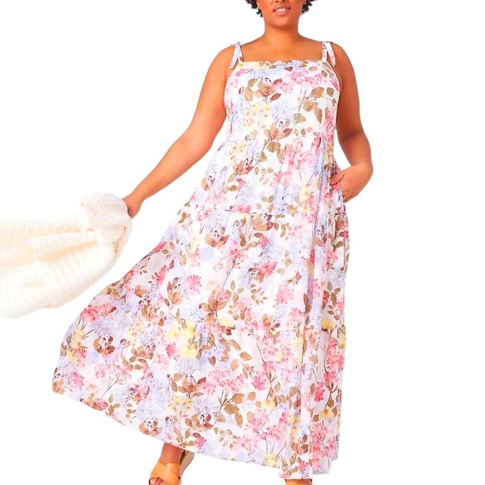 Lane Bryant Women's Size 20 Floral Cottagecore Beach Romantic Tiered‎ Maxi Dress